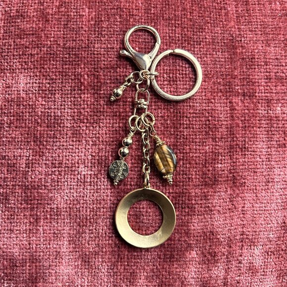 TIGER'S EYE CIRCLE Bag Charm Brown and Gold Tone 🐆 - Picture 6 of 8